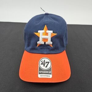 '47 Brand Houston Astros Clean Up Adjustable‎ Dad Hat Cap Strapback Blue Orange